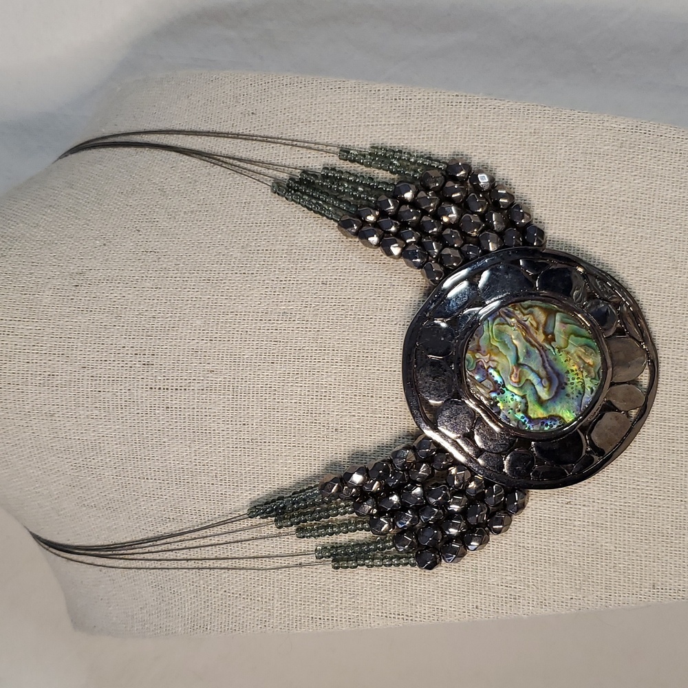 Lane Bryant Silvertone and Abalone Statement Necklace